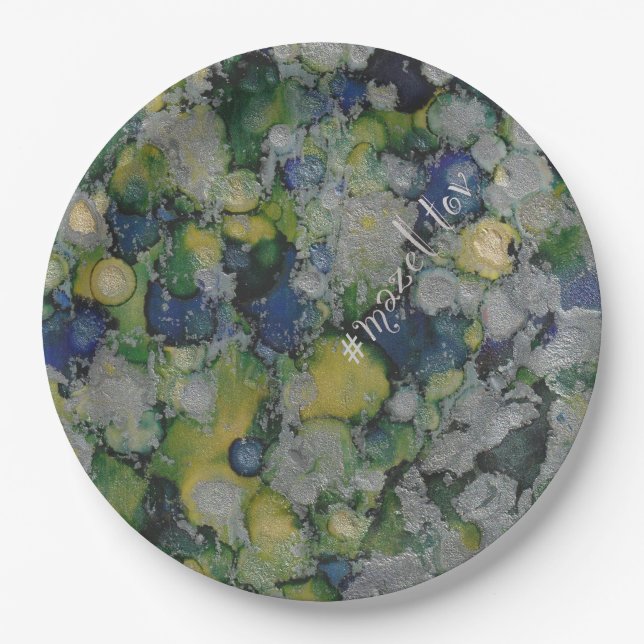 BM Bar oder Bat Mitzvah Papierplatte Blues Silvers Pappteller (Vorderseite)