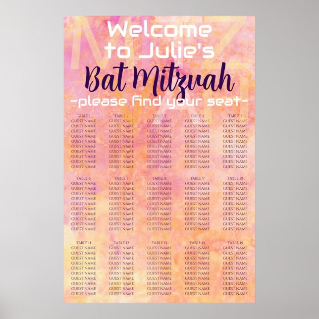 BM Bar und Bat Mitzvah einfach feine Sitzkarte Poster (Vorne)