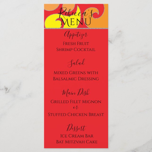 BM Bat Bar Mitzvah Design Food Menu der 1960er Jah Menükarte (Vorderseite)