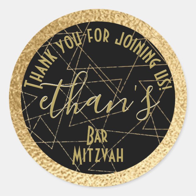 BM Bat Mitzvah Bar Mitzvah Gold Stars Runder Aufkleber (Vorderseite)