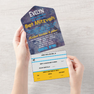 BM Bat Mitzvah Lavendelblau All In One Einladung