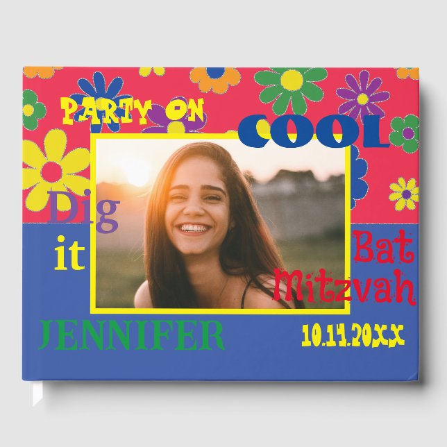 BM Bat oder Bar Mitzvah Party Blume Gästebuch (Vorderseite)