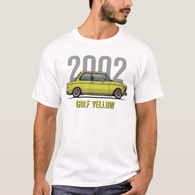 BMW 2002 Golf Gelb Oldtimer  T-Shirt (Vorderseite)