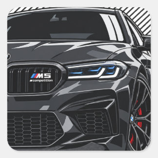 BMW M5 Competition schwarzes Sportwagen-Aufkleber Quadratischer Aufkleber