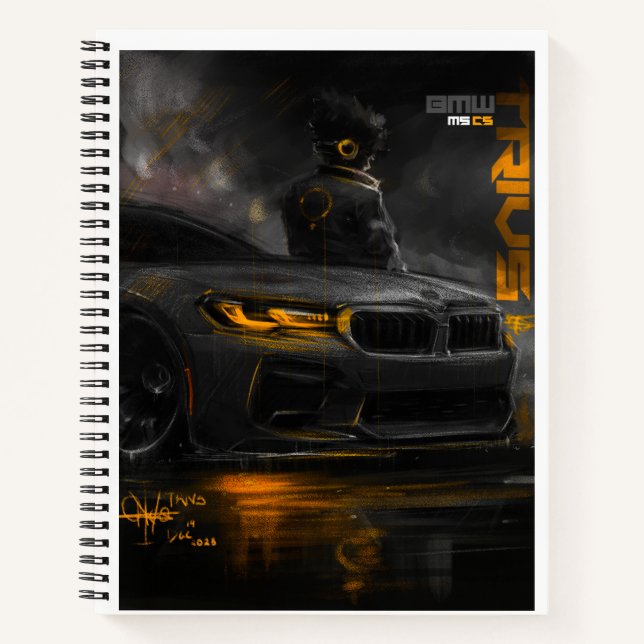 BMW m5 mit orangefarbenen Akzenten Notizbuch (Vorderseite)