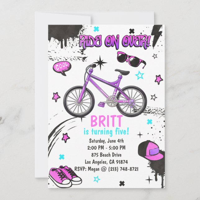 BMX Bike Lila Einladung (Vorderseite)