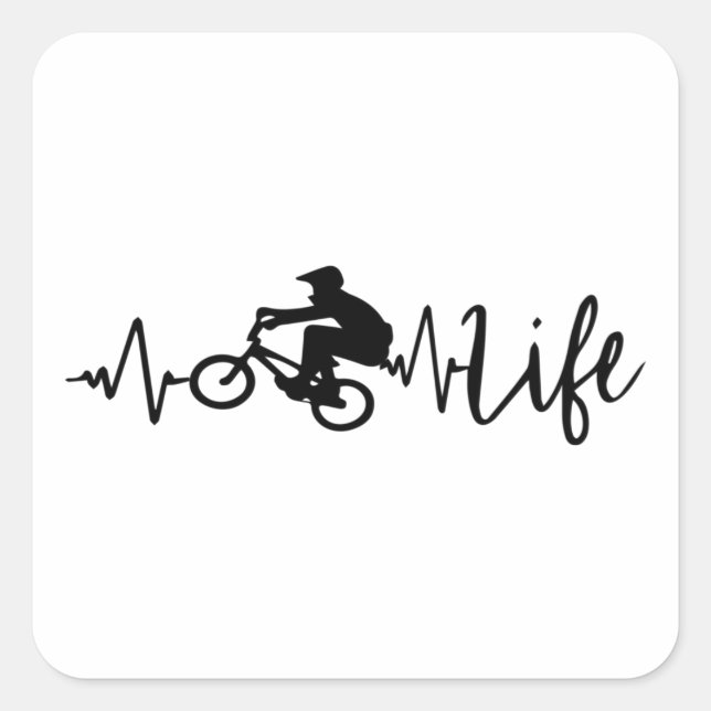 BMX Bike Ride Life Heartbeat Quadratischer Aufkleber (Vorderseite)