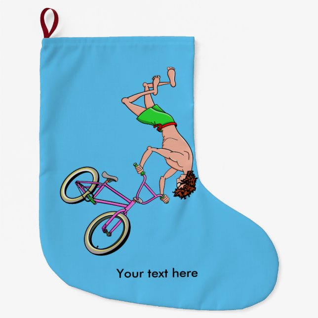 BMX Bike Rider Cartoon Großer Weihnachtsstrumpf (Vorderseite)
