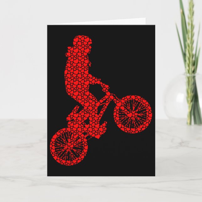 Bmx Biker Bicycle Valentine Hearts Love Cute Silho Karte (Vorderseite)