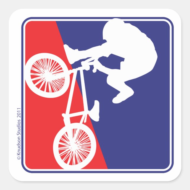 BMX Biker Rot Weiß und Blau Quadratischer Aufkleber (Vorderseite)