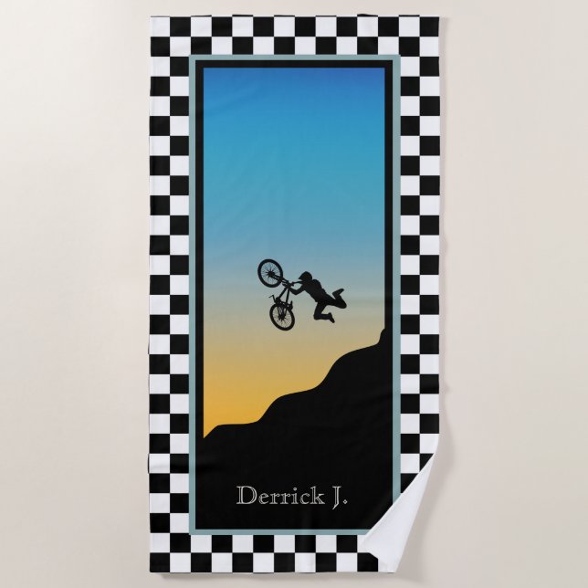BMX Fahrrad Moto Cross Checkered Strandtuch (Vorderseite)