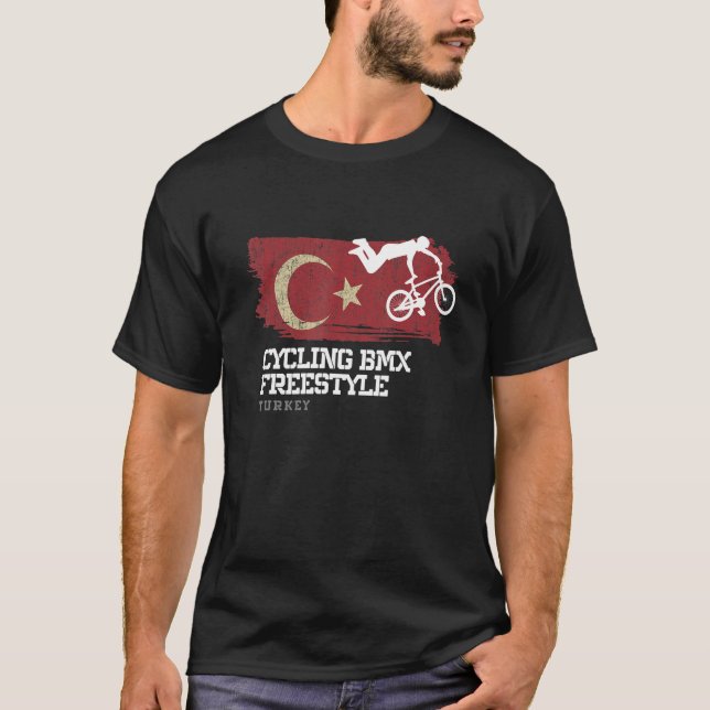 BMX Freestyle Fahrrad Türkei Flaggenradfahrer BMX T-Shirt (Vorderseite)