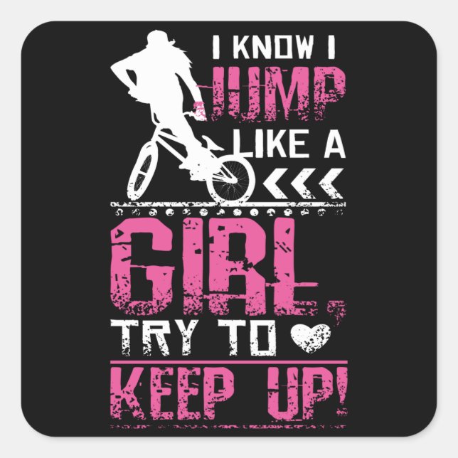 Bmx Freestyle Girl Quadratischer Aufkleber (Vorderseite)