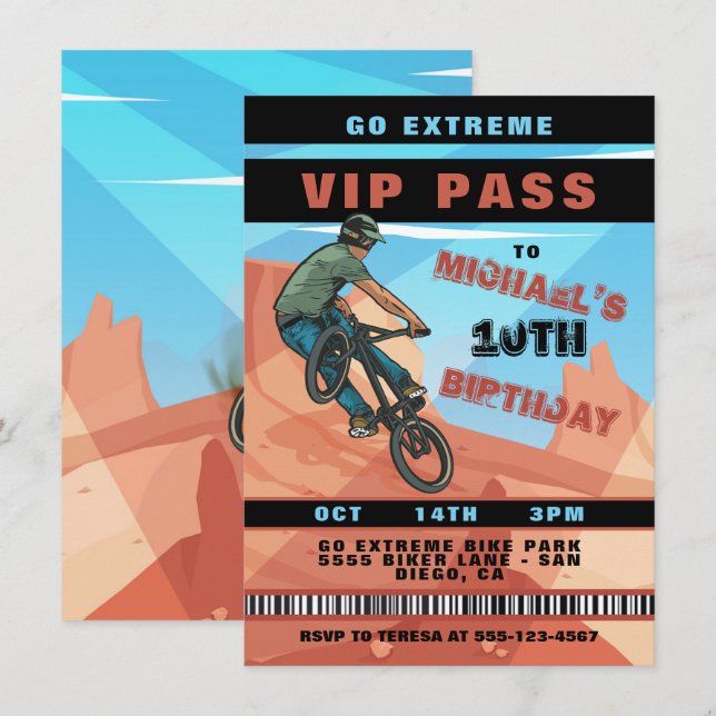 BMX Racing BIke Birthday Einladung (Vorne/Hinten)
