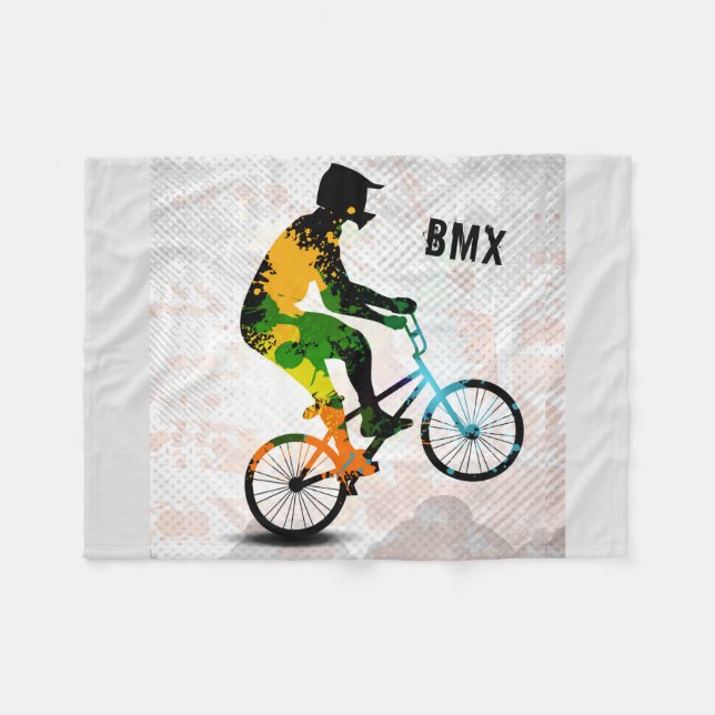 BMX Reiter in den abstrakten Farben-Spritzern Fleecedecke (Vorderseite (Horizontal))