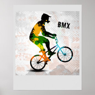 BMX Rider in Abstrakt Paint Spritzers SQ MIT TEXT Poster