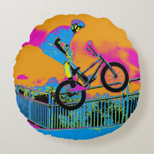 BMX Trickster - BMX Trick Bike Rundes Kissen