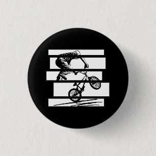 BMX Wheelie Silhouette Urban Lines Button