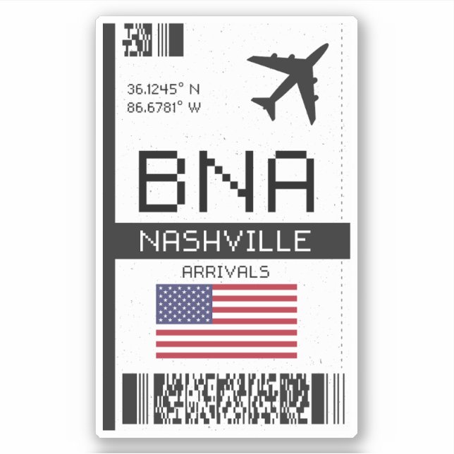 BNA Nashville Boarding Pass - Tennessee Travel Aufkleber (Vorderseite)