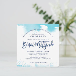 B'NAI MITZVAH-EINLADUNG handgeschriebene aqua-aqua Einladung