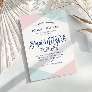 B'NAI MITZVAH moderne minimalistische Schrift blau Einladung