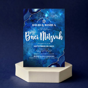 B'nei Mitzvah Modern Blue Agate Watercolor Script Einladung