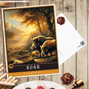 Boar   Niedliche Vintage Tierpostkarte Postkarte