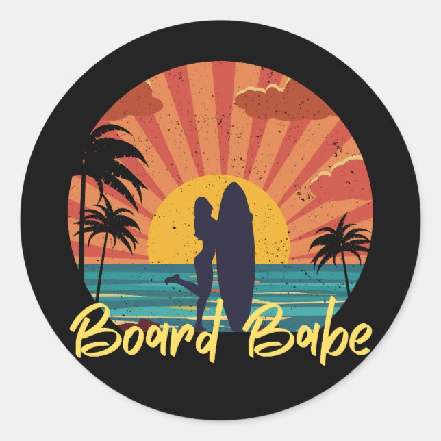 Board Babe Runder Aufkleber (Vorderseite)