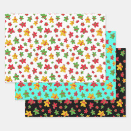Board Game Meeple und Poinsettia Weihnachtsmuster Geschenkpapier Set