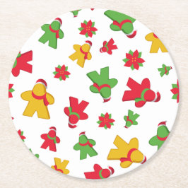 Board Game Meeple Weihnachtsmuster Runder Pappuntersetzer