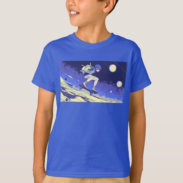 Boarding im Weltraum - Skateboarddesign T-Shirt (Vorderseite)