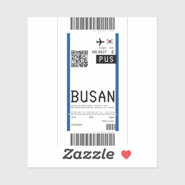 Boarding nach Busan (PUS) Aufkleber (Blatt)