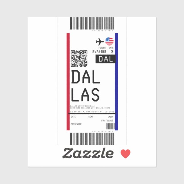 Boarding nach Dallas (DAL) Aufkleber (Blatt)