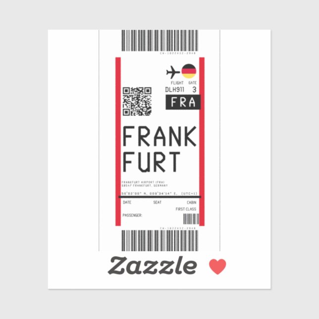Boarding nach Frankfurt (FRA) Aufkleber (Blatt)