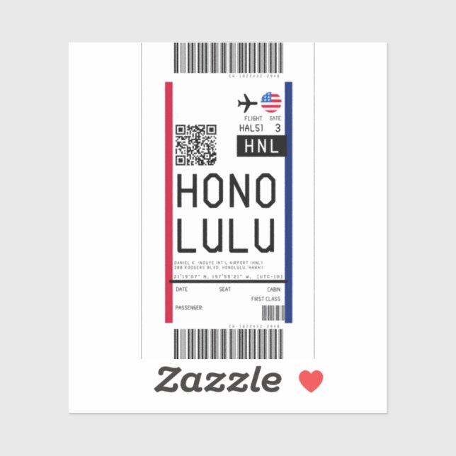 Boarding nach Honolulu (HNL) Aufkleber (Blatt)