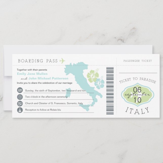 Boarding nach Italien Einladung Hochzeit (Vorderseite)