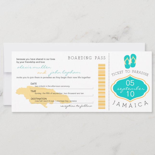 Boarding nach Jamaika Hochzeitseinladung Einladung (Vorderseite)