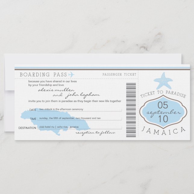 Boarding nach Jamaika Hochzeitseinladung Einladung (Vorderseite)