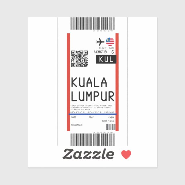 Boarding nach Kuala Lumpur (KUL) Aufkleber (Blatt)
