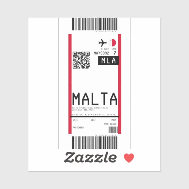 Boarding nach Malta (MLA) Aufkleber (Blatt)