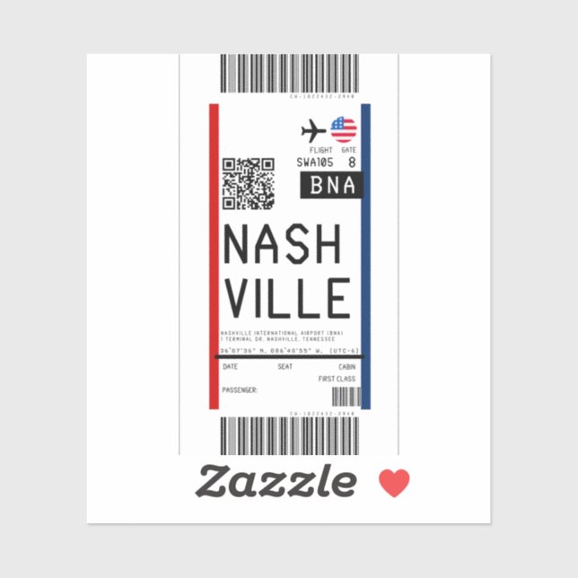 Boarding nach Nashville (BNA) Aufkleber (Blatt)