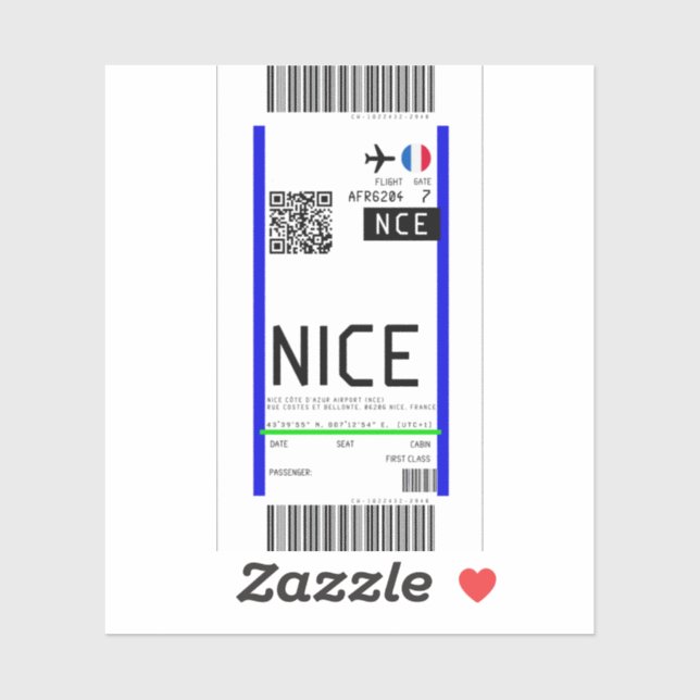 Boarding nach Nizza (NCE) Aufkleber (Blatt)