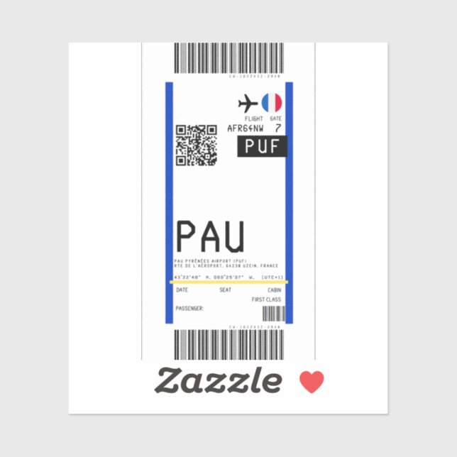 Boarding nach Pau (PUF) Aufkleber (Blatt)