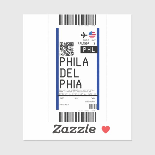Boarding nach Philadelphia (PHL) Aufkleber (Blatt)