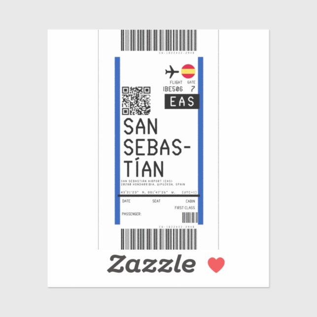 Boarding nach San Sebastian (EAS) Aufkleber (Blatt)