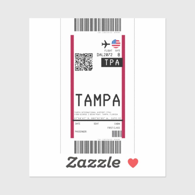 Boarding nach Tampa (TPA) Aufkleber (Blatt)
