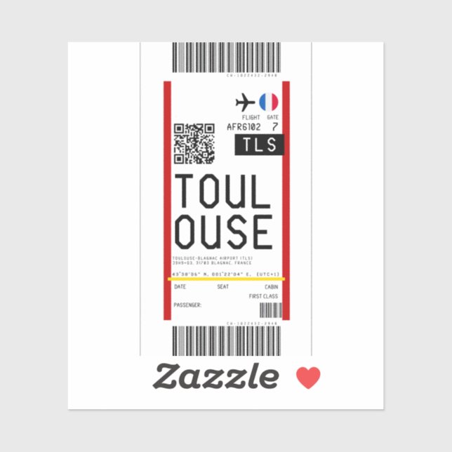 Boarding nach Toulouse (TLS) Aufkleber (Blatt)