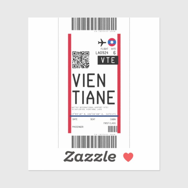 Boarding nach Vientiane (VTE) Aufkleber (Blatt)