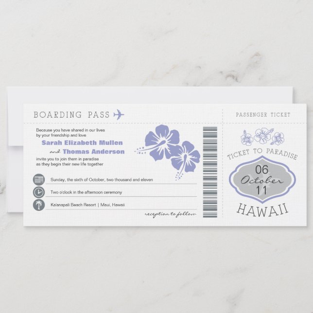Boarding Pass auf Hawaii Hochzeit Einladung (Vorderseite)