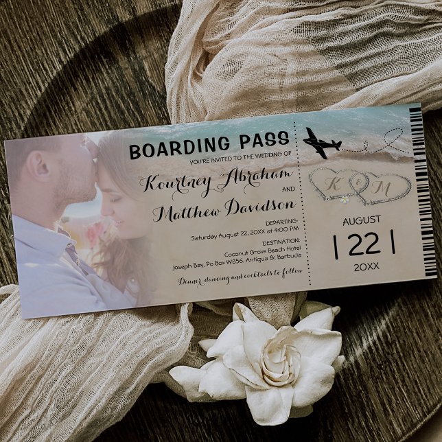 Boarding Pass Beach Foto Hochzeit Einladung (Von Creator hochgeladen)